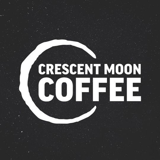 The Crescent Moon Coffee logo placed on the night sky