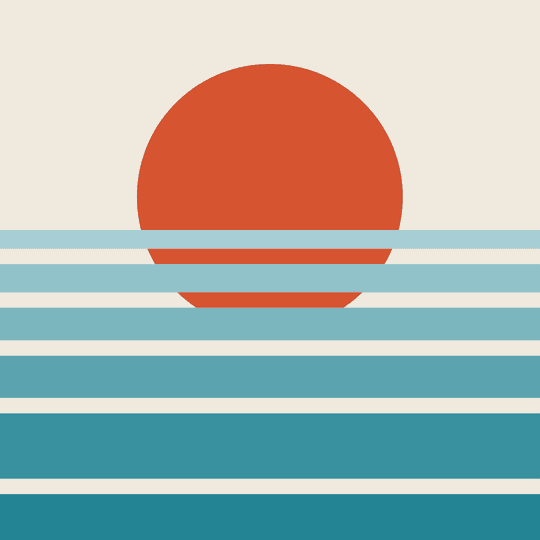 Gig poster for Lost Ocean done in the style of Swiss design. Illustrates an ocean sunset.