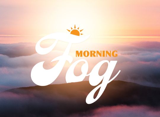 The logo placed on a mountainous, fog-covered landscape lit by the morning sun